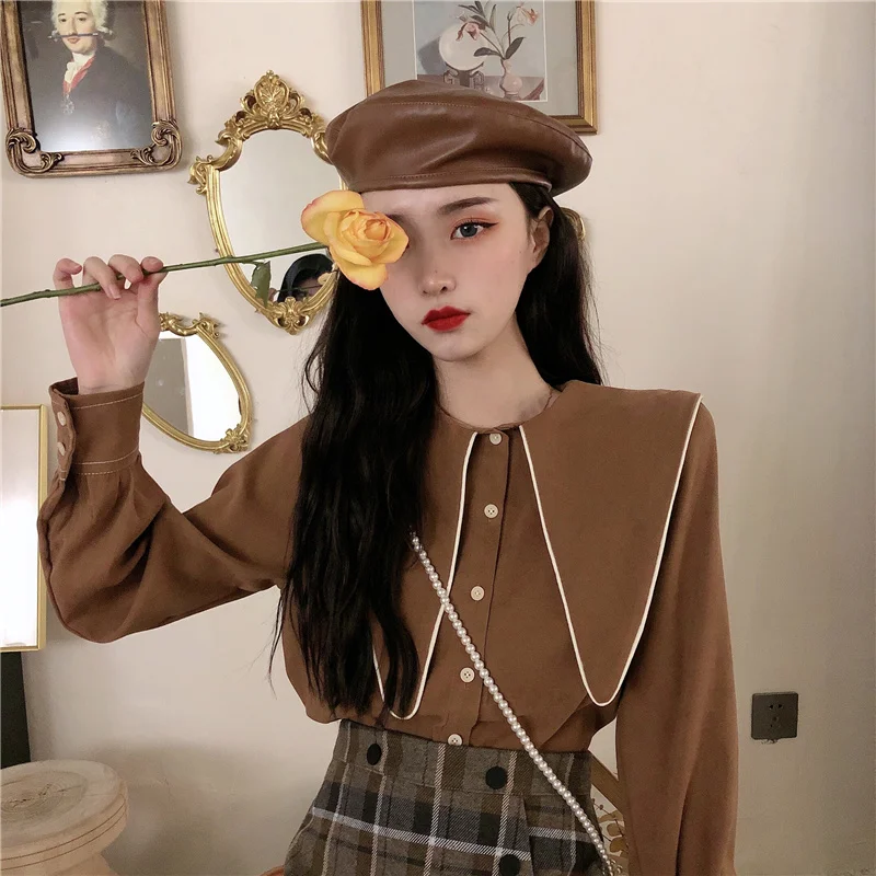 Baby collar early design sense niche top women's long sleeve style shirt 2021 new | Женская одежда