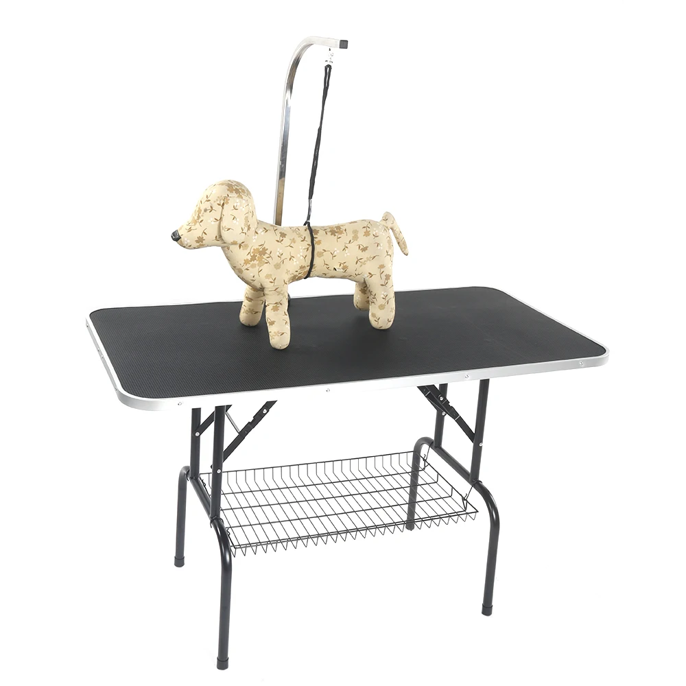 

Складной стол для ухода за питомцами, 48 дюймов, сетчатый поднос, регулируемая ручка, серебристая основа, черный стол, склад в США