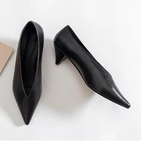 pu leather flock grandma office ladies shoes small thin heels slip on womens shoes spring autumn tip v mouth women pumps shoes