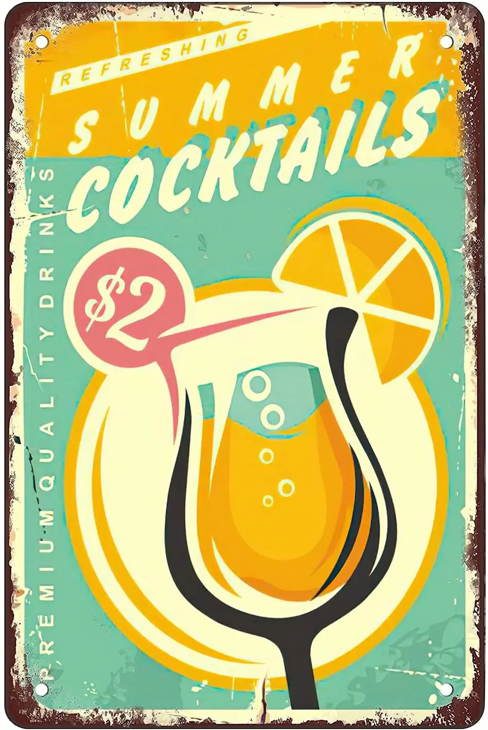 

Metal Sign Wall Sign Summer Cocktails Bar Bistro Wall Decoration Retro Square Customizable Art Metal Sign 8X12 Inches