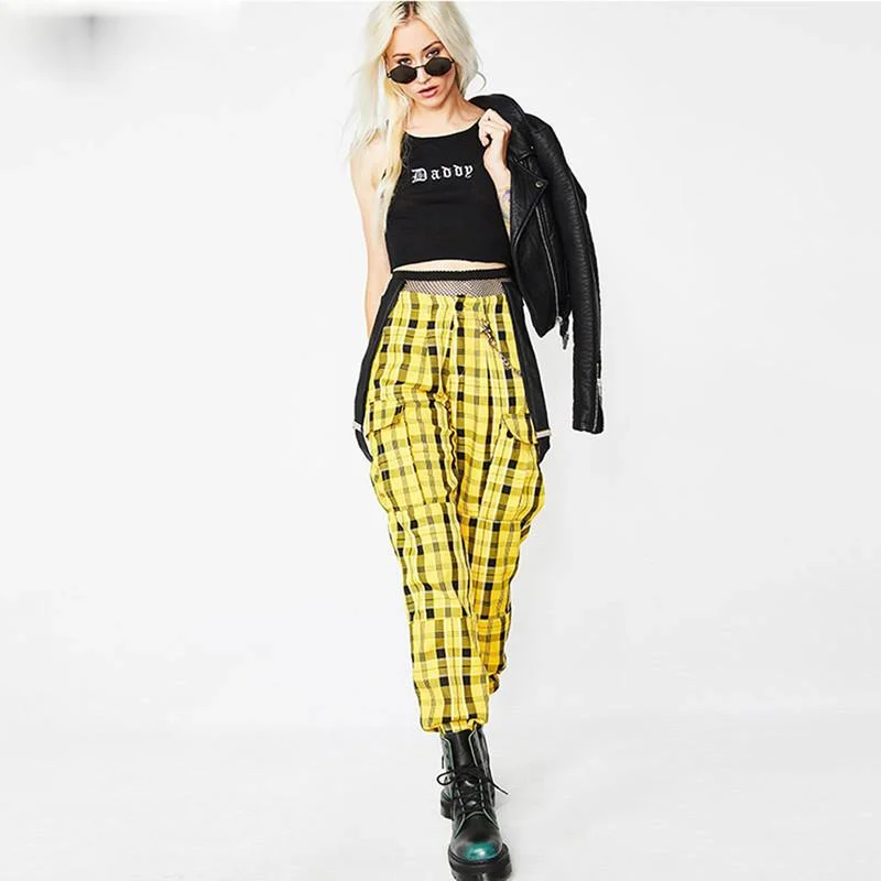 

Nibber ladies trousers casual loose version harem pants popular bib retro plaid high waist pants 2018 autumn and winter new