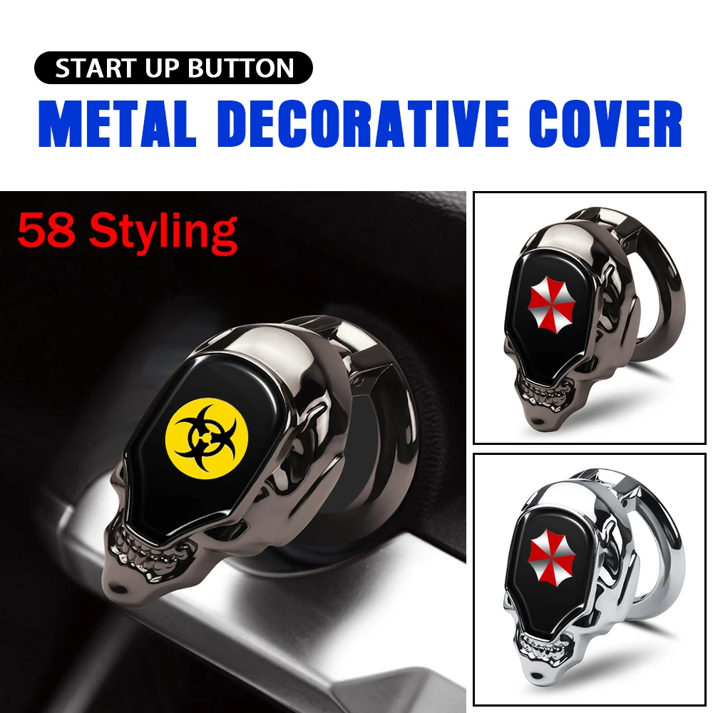 

1PCS For Umbrella Corporation Biohazard Badge LOGO Car Interior Engine Ignition Start Stop Button Protective Cover Decor Sticker