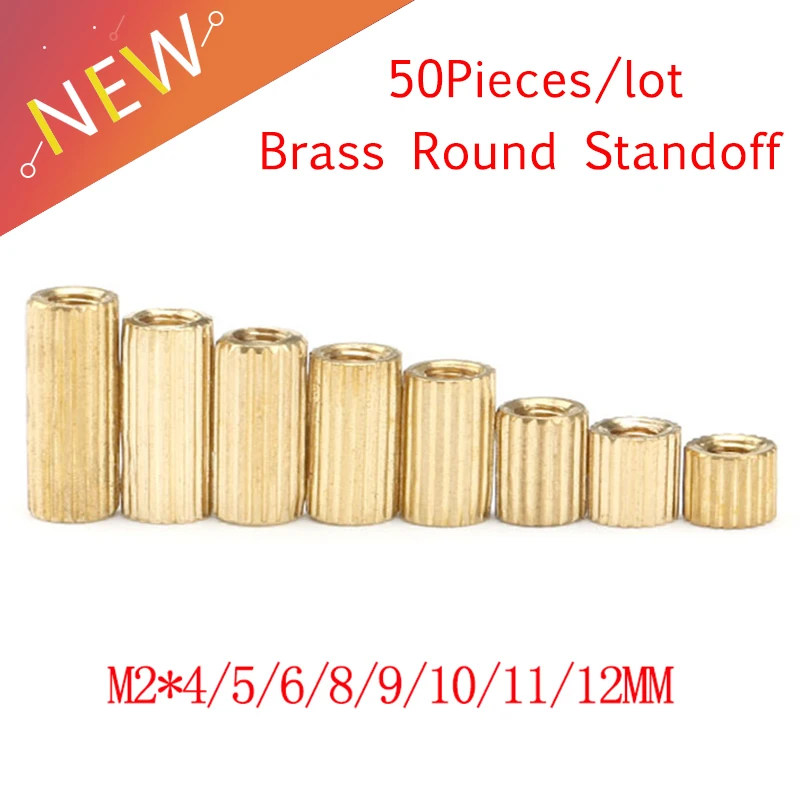 

50 Pieces M2*L L=4mm to 12mm 2mm thread Brass Round Standoff Spacer Female Female M2 Brass Threaded Spacer