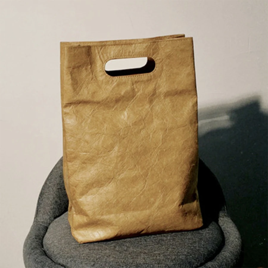 Bolso informal DuPont Paper In N Out para mujer, bolsa de mano Simple de papel Kraft, bolso de mano de diseñador, bolso de compras impermeable