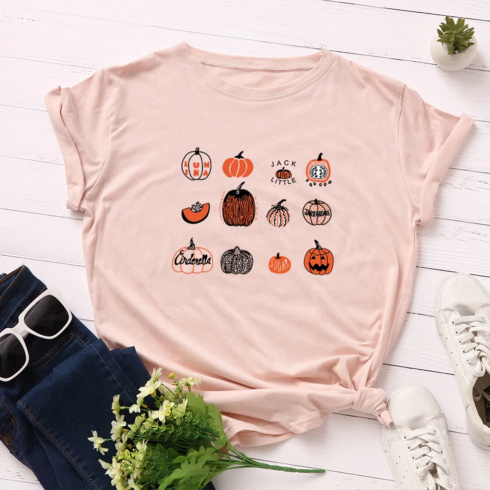 

Plus Size TShirt S-5XL Lovely Halloween Pumpkin T Shirt Women 100%Cotton O Neck Short Sleeve Tees Summer T-Shirt Tops Casual