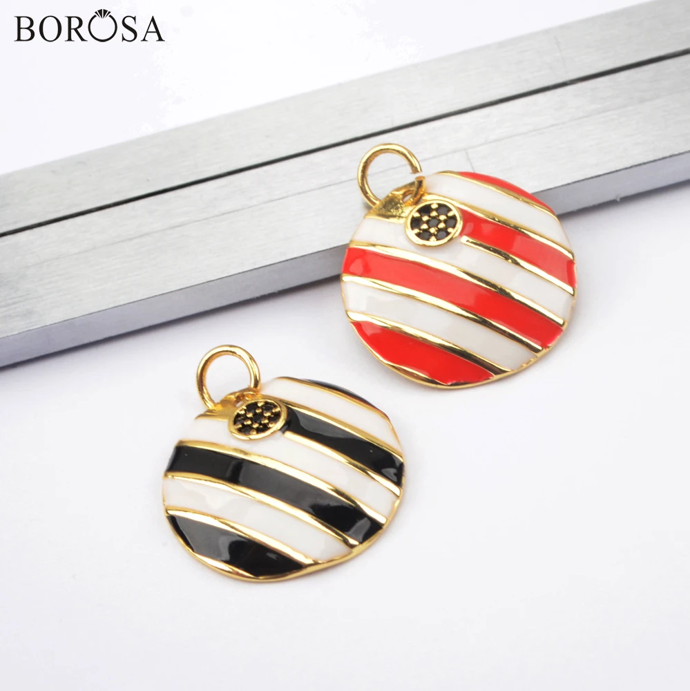 

Кулон с эмалью BOROSA для сережек, ювелирное изделие, золотые с черным CZ Подвески для ожерелья, Женские Ювелирные изделия ручной работы, женский подарок WX1515