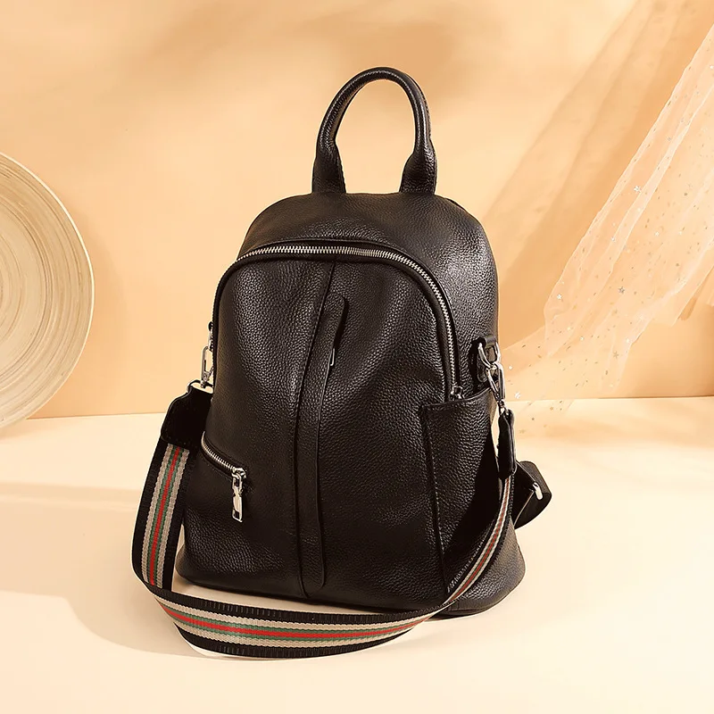 

Shoulder Bag Female 2021 New Tide Hundred Fashion Leisure Large Capacity Head Layer Cowhide Leather Soft Leather Travel Backpack