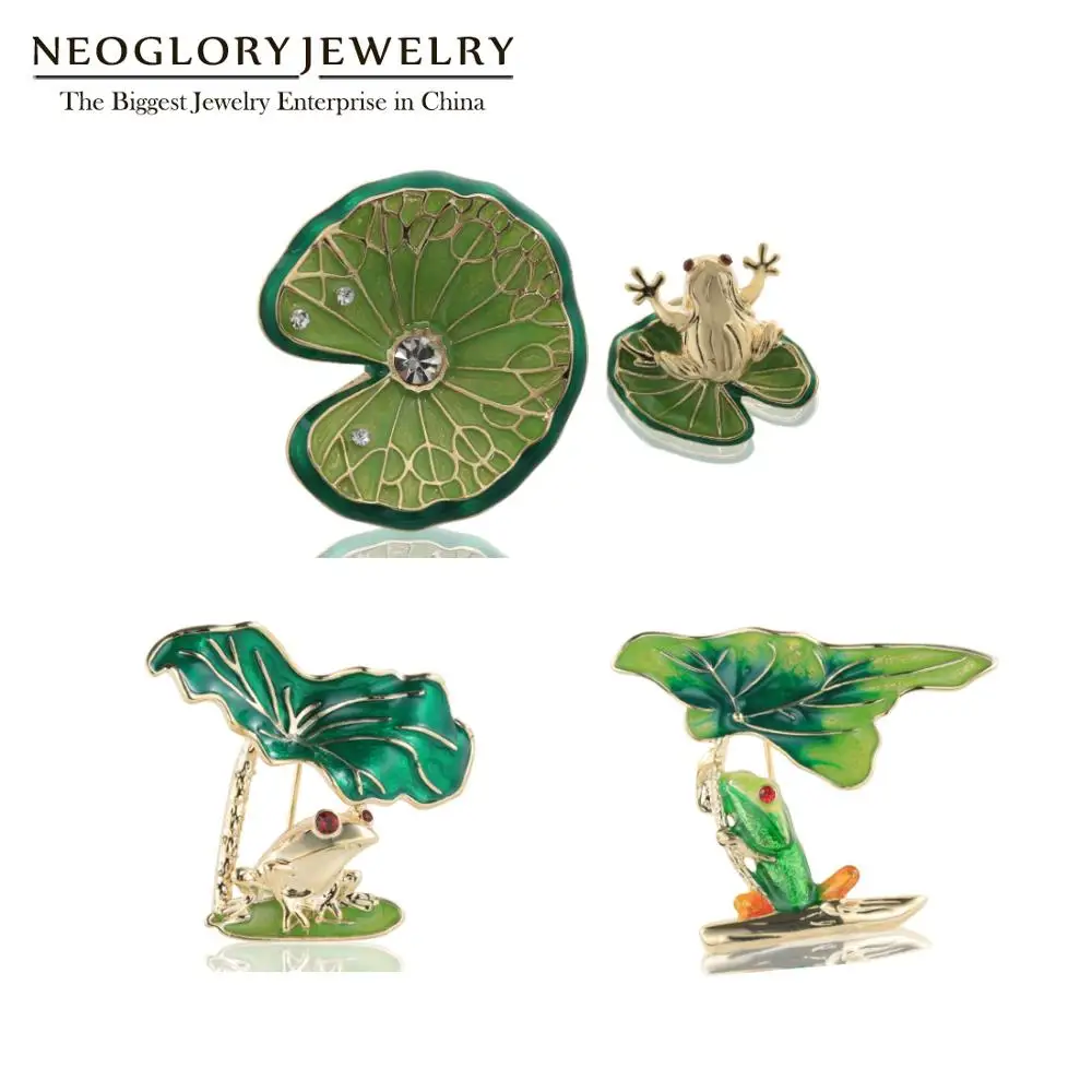 Neoglory милые лягушки и в виде листка лотоса броши для женщин зеленый эмалевой