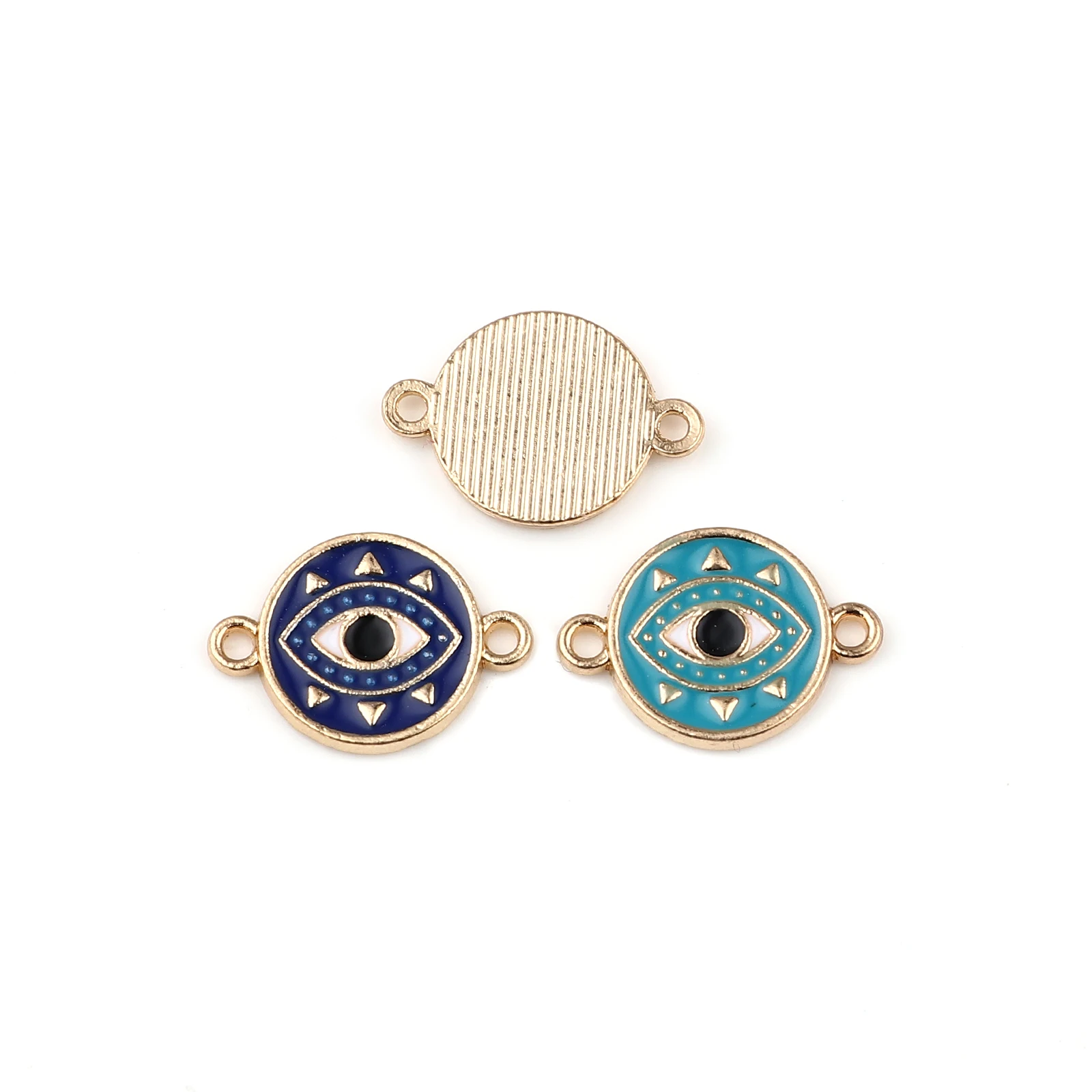 

10PCs Evil Eye Connectors For Jewelry Making Zinc Based Alloy Round Lake Blue Enamel Bracelet Necklace DIY Findings 19x13mm