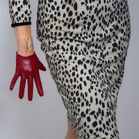 ultra short leather gloves 16cm emulation leather imitation sheepskin pu dark wine red dark red female gloves wpu129