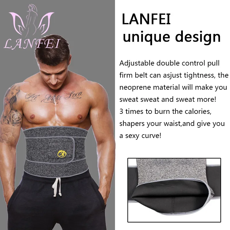 LANFEI Men Neoprene Waist Trainer Trimmer Belt Sauna Slimming Body Shaper Thermal Corset Sport Sweat Cincher Strap Weight Loss