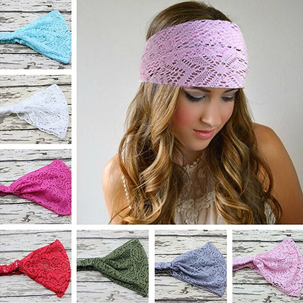2020 New Girl Hair Accessories Fashion Solid Color Elastic Stretchy Wide Head Band Lace Turban Bandanas For Women Lady |