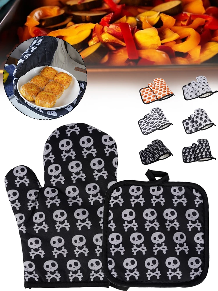 

2pc/set Non-slip Kitchen Cooking Tools Mitten Microwave Baking BBQ Glove Cotton Cute Oven Mitts Heat Resistant Linen Potholders