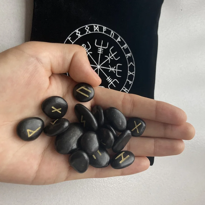 25 шт./компл. гравировкой Riverstones Руна викингов камни комплект ювелирных изделий