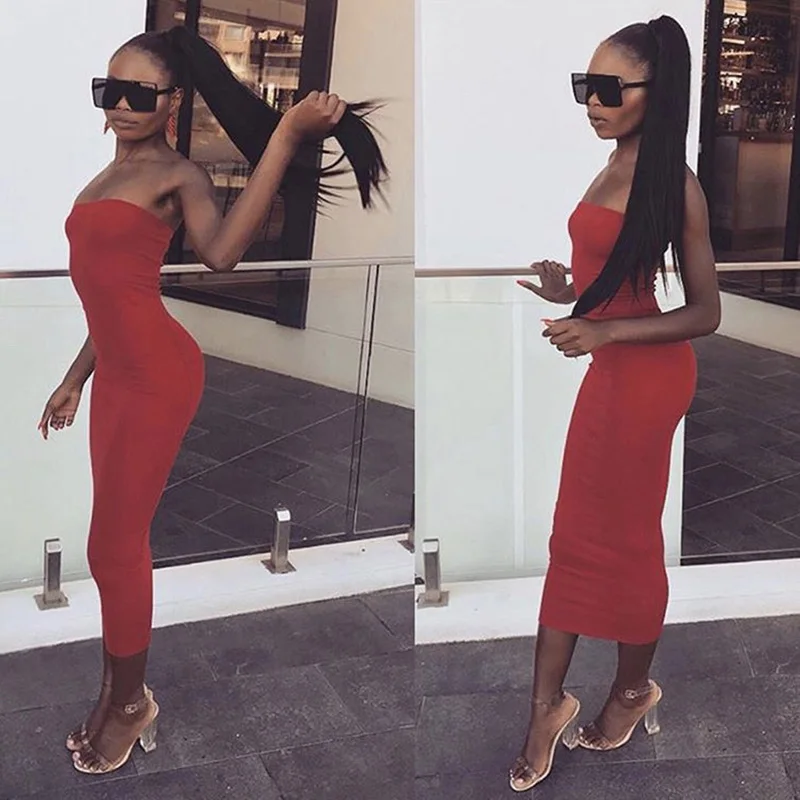 

Off Shoulder Strapless Sexy Women Dress Sleeveless Straight Long Bodycon Dress Backless Casual Summer Party Dress Women