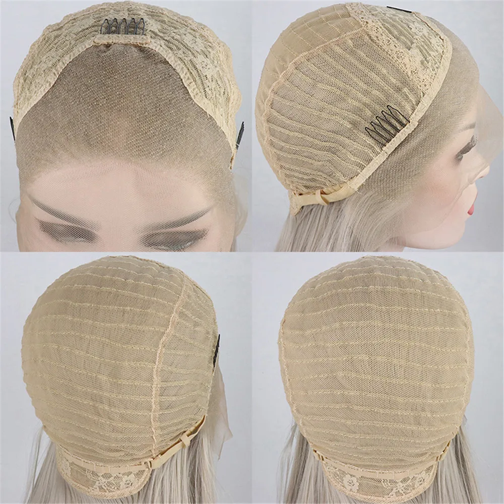 Длинный прямой парик из платинового блонда 13*4 спереди натурального