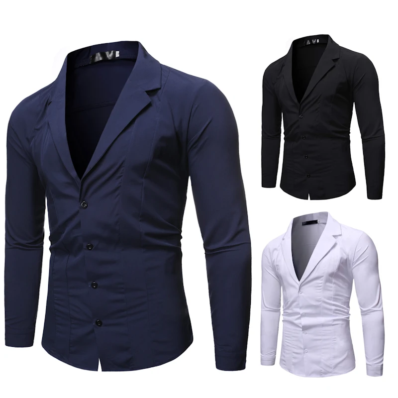 Мужские рубашки Slim Fit с длинным рукавом, повседневный Одноцветный костюм с воротником, деловая сорочка Homme, Мужская облегающая Классическая мужская рубашка