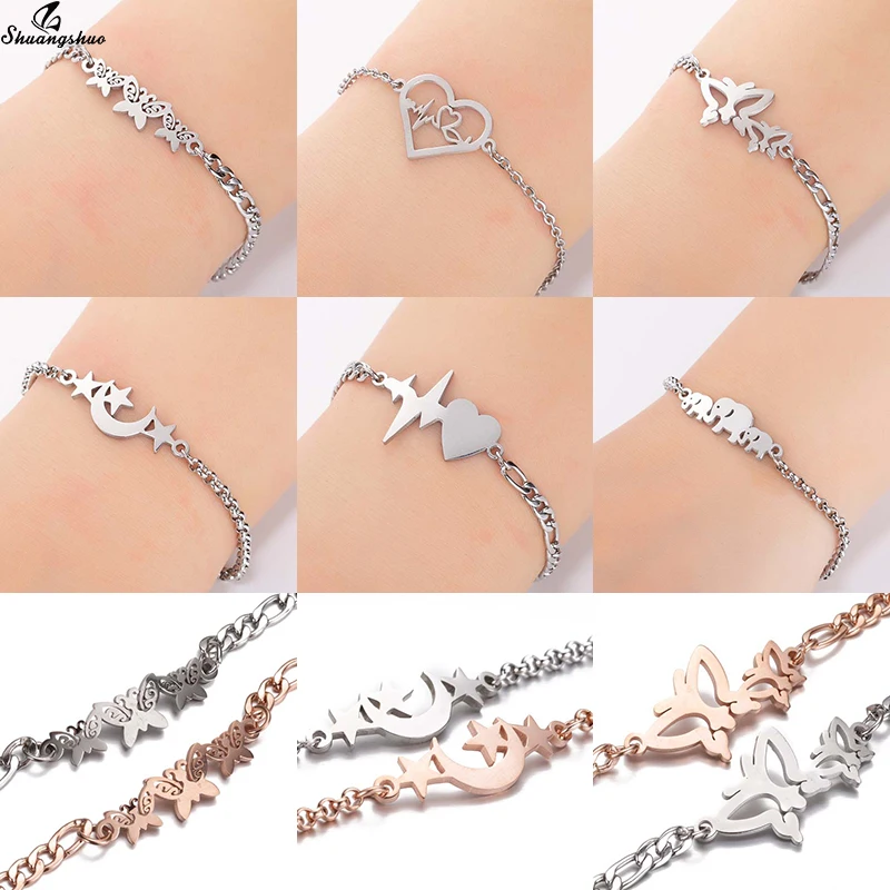 Shuangshuo браслет из нержавеющей стали с изображением счастливых животных бабочек