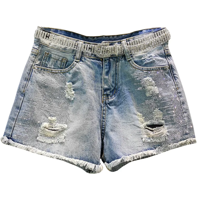 

Rhinestone hole denim women shorts summer new high waist solid sexy night club dance female hot shorts top quality