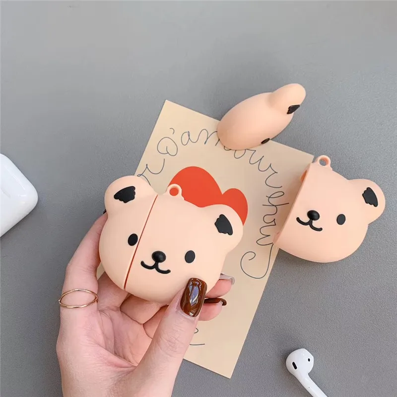 Чехол для наушников AirPods чехол с мультяшным медведем силиконовый Apple Air pods 2 милый