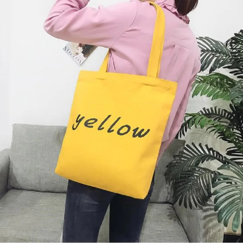 Желтая Холщовая Сумка с буквенным принтом в Корейском стиле Женская