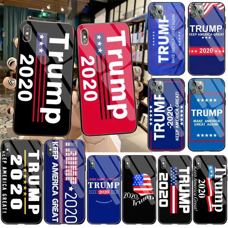 

YJZFDYRM Donald Trump Election 2020 Soft Phone Case Tempered Glass For iPhone 11 Pro XR XS MAX 8 X 7 6S 6 Plus SE 2020 case