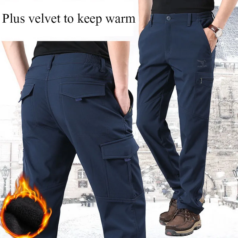 NUONEKO Men's Thick Fleece Hiking Pants Winter Men Warm Softshell Trousers Outdoor Sports Trekking Skiing Waterproof Pants PM32