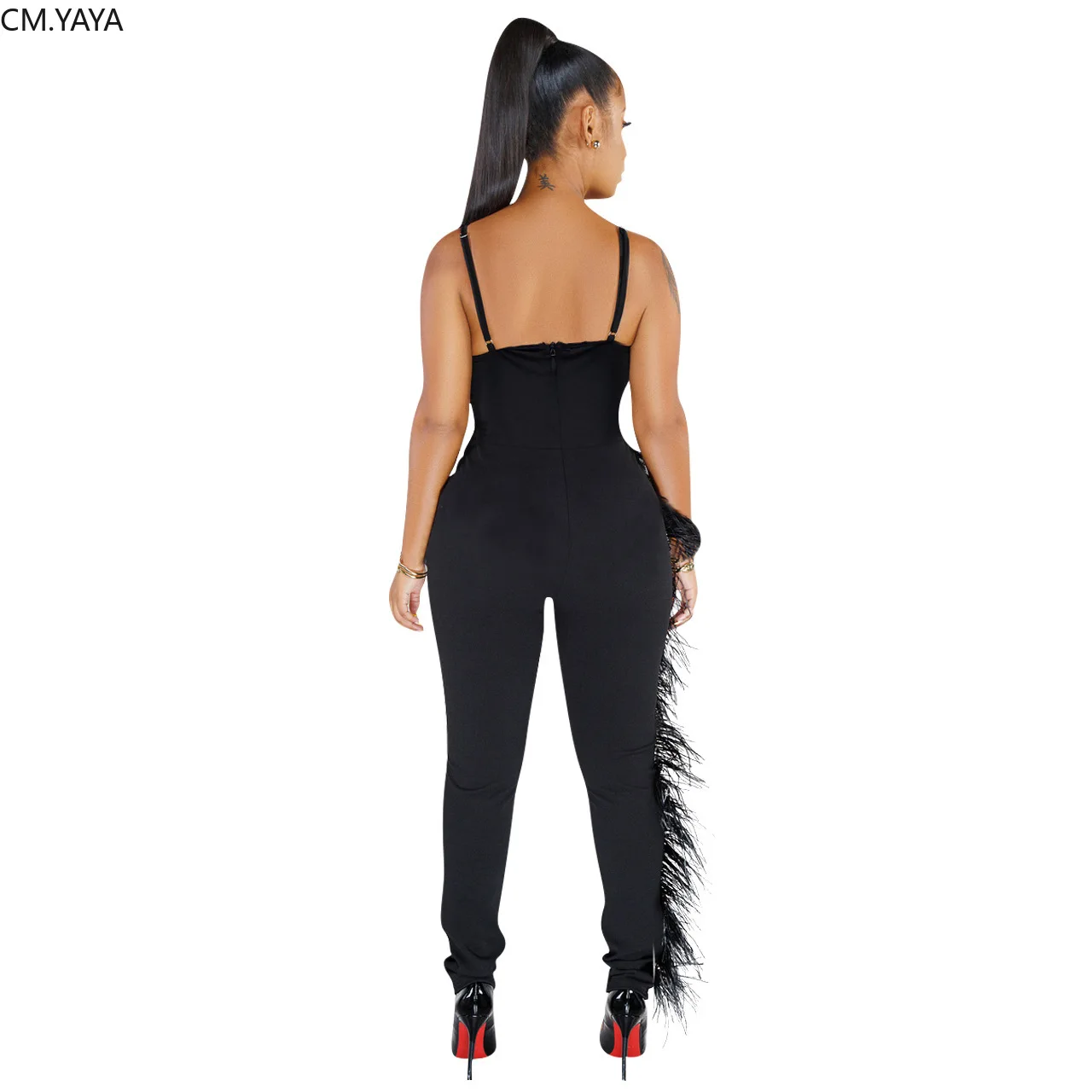 Женский Облегающий комбинезон на тонких бретелях с высокой талией клубный