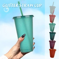 new plastic straw cup creative sequin glitter water cup multi specification straw design comfortable household drinking supplies