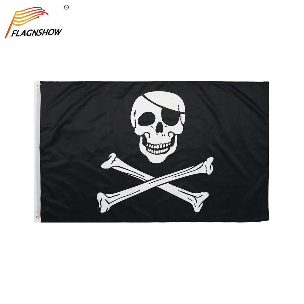 Flagnshow Pirate Flag 100% Polyester High Quality Printed Pirate Jolly Roger Flag one piece luffy skull jolly roger flag black white yellow