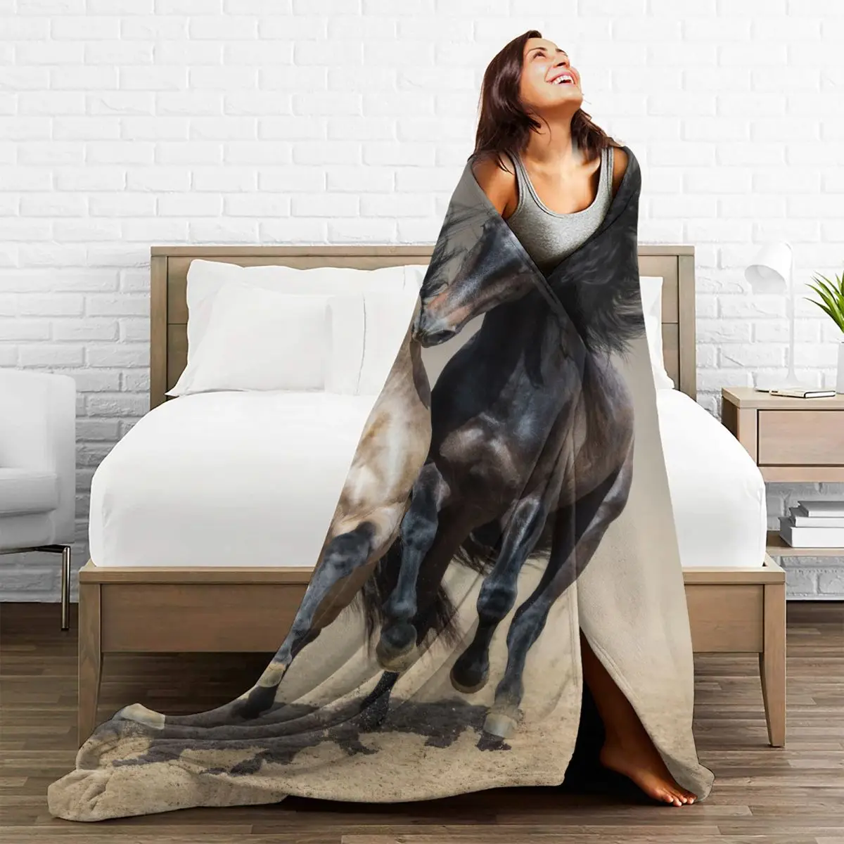 Белые Серые Одеяла с лошадью Бархатные украшения завитые животные для