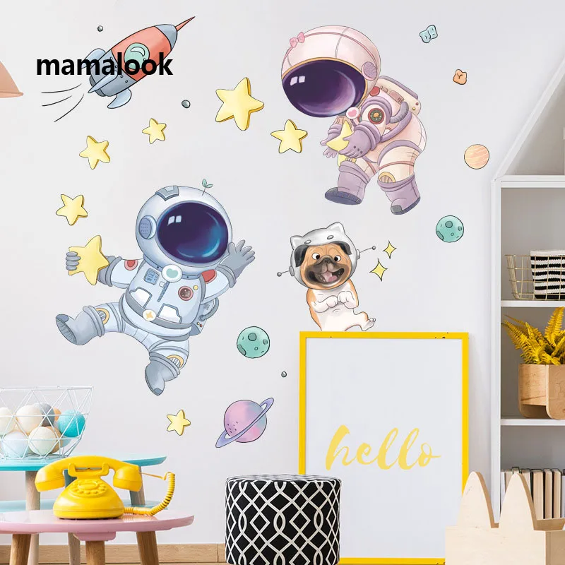 

Cute starry sky sticker children's room decoration background self-adhesive wallpaper astronaut rocket star wall sticker starry