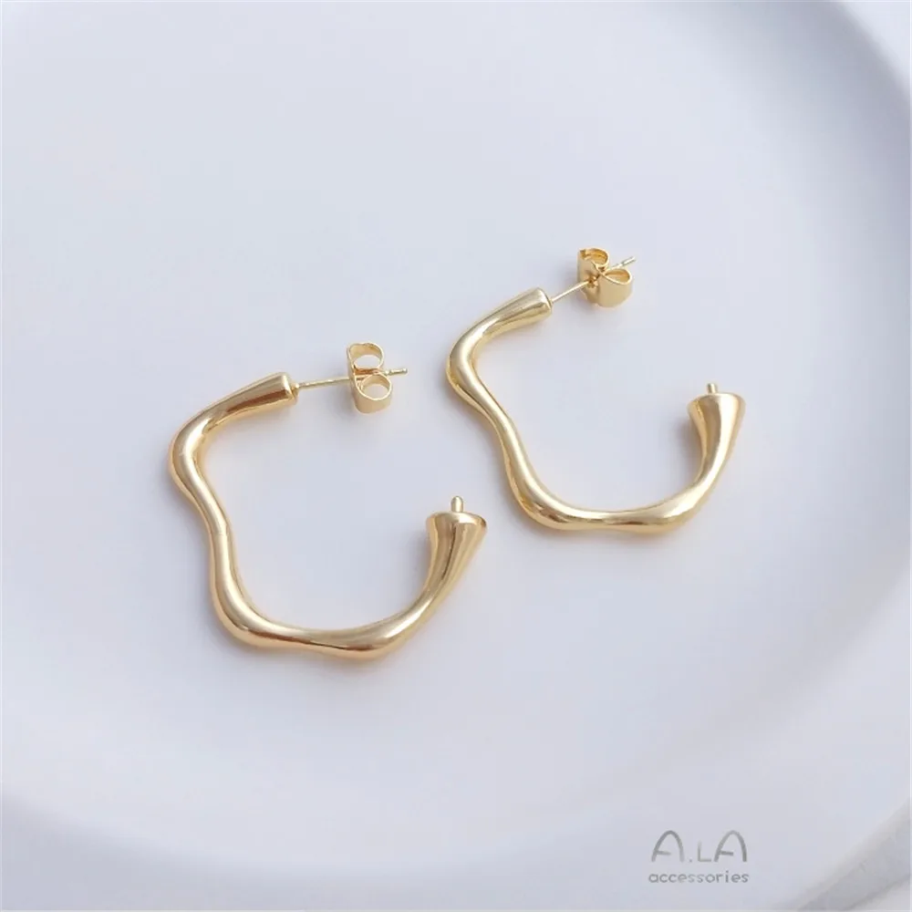 

925 серебряная игла уши гвоздь 14K сумка золотая бао тип chic абстрактная кривая серьга ручной diy полудырка Перл