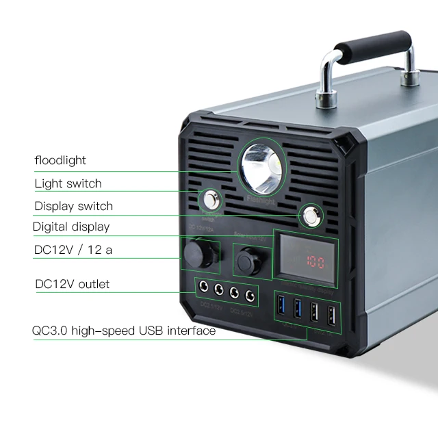 

Portable Power Solar Generator Gas-free Energy Storage Rechargeable Lithium Battery Pack 480wh 120000mah 1000w 110V 220V Supply