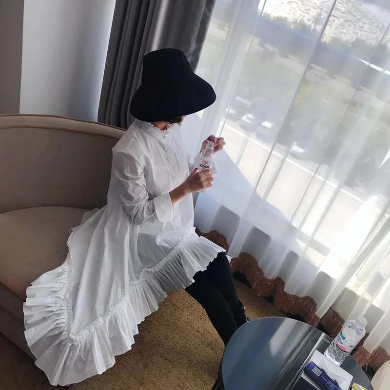 [EAM] 2021 Новинка весна осень воротник стойка длинный рукав Белый Свободный