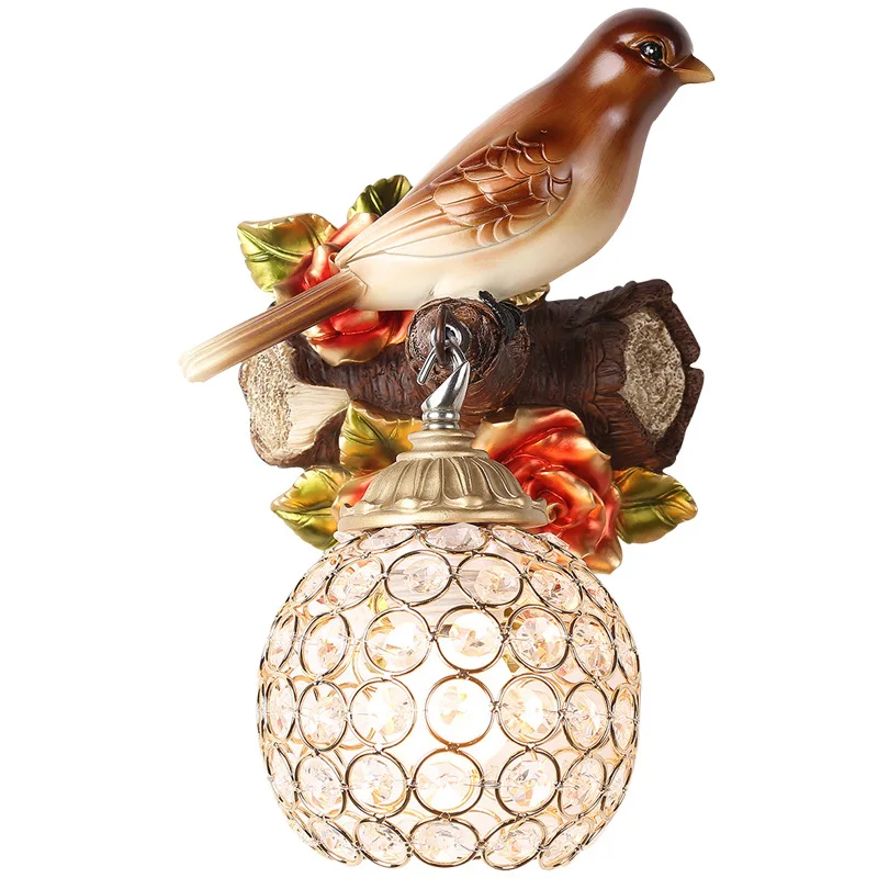 Европейская полимерная цветная настенная лампа с птицами настенный светильник