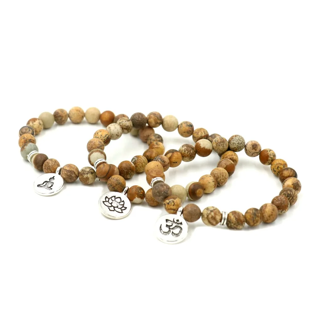 DIY Handmade Jewelry Natural Bark Stone 8 MM Beads Strand Bracelet Women Men Yoga Healing OM Buddha Lotus Prayer Charm | Украшения и