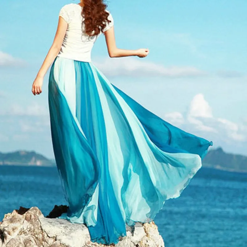 Бесплатная доставка 2021 Новое поступление супер длинная шифоновая юбка для