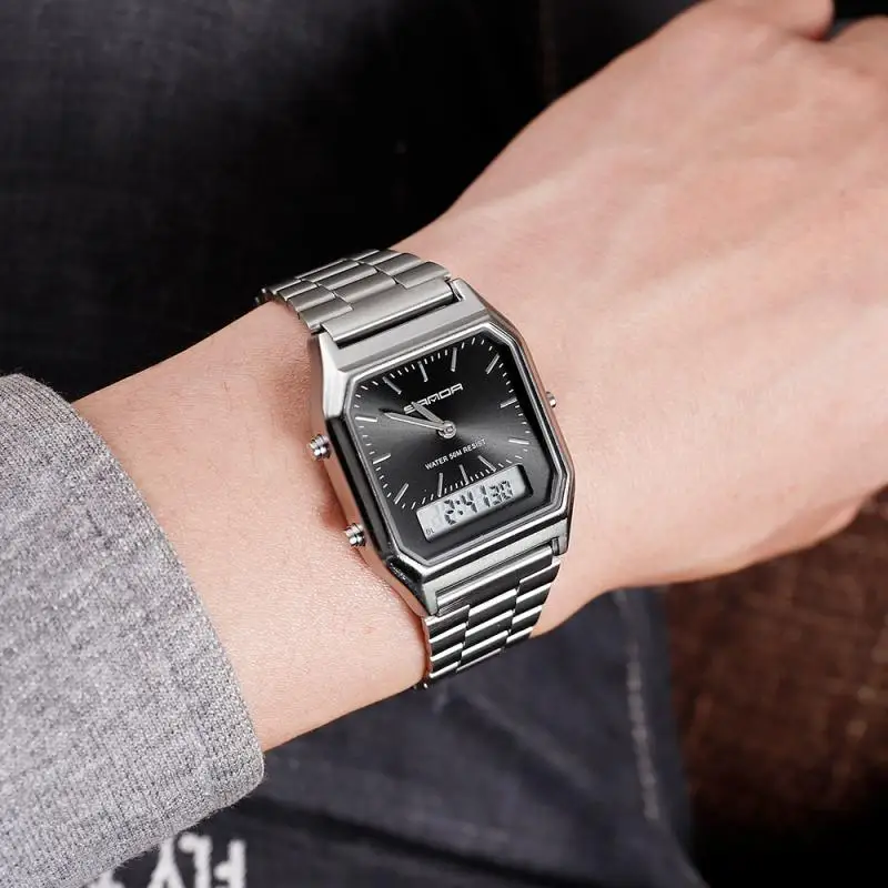 

Watch Sanda Men Quartz Watches Square Stainless Steel Waterproof Sports Wristwatches Reloj Hombre 2021