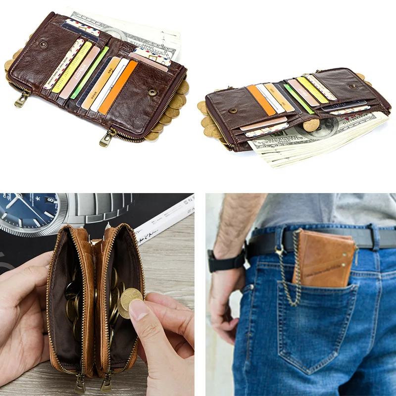 

Men's Wallet Casual Leather Multi-function Double Zip Coin Purse