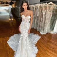 sevintage luxury mermaid wedding dresses sweetheart lace appliques 3d flowers beading bride dress sleeveless tulle wedding gown