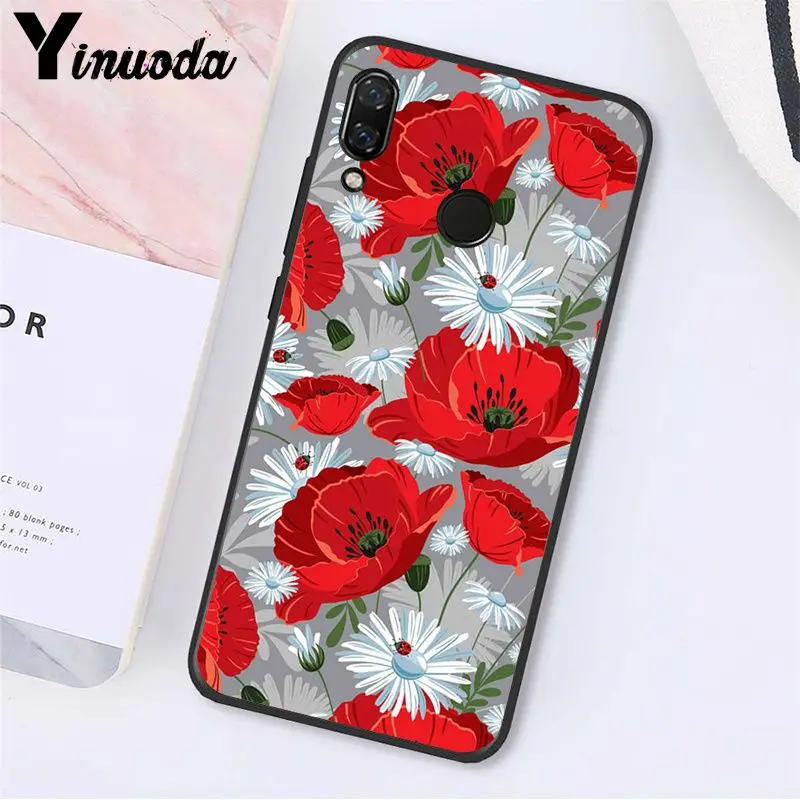 Чехол Yinuoda для телефона с красной бабочкой и белыми розами Xiaomi Redmi Note 7 8T 5plus 6A Note4 4X