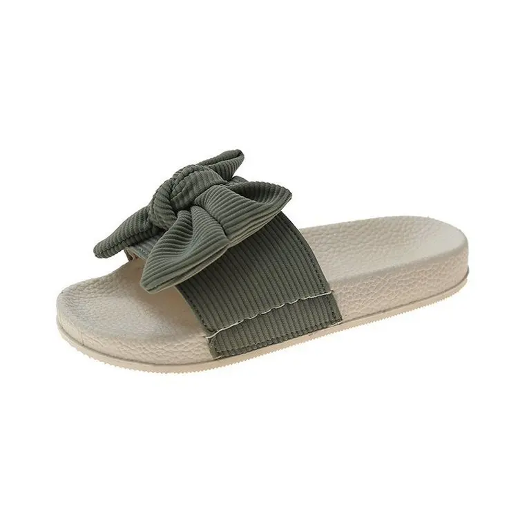 

Butterfly-Knot Flat Shoes Female Slippers Casual Slides Low Slipers Women Luxury Summer 2021 Rubber Basic PU Hoof Heels Cotton F
