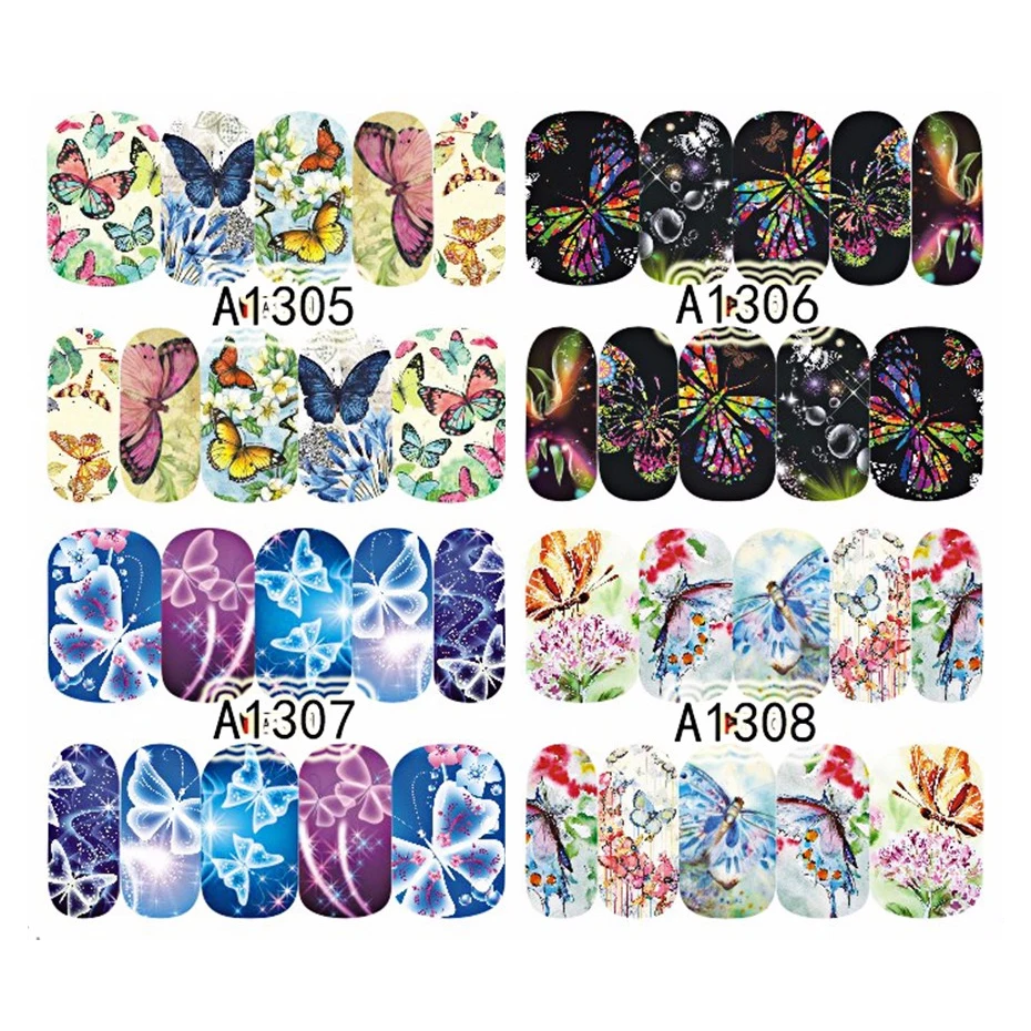 12 шт. наклейка с цветком для ногтей в виде бабочки Слайдеры нейл-арта фольга
