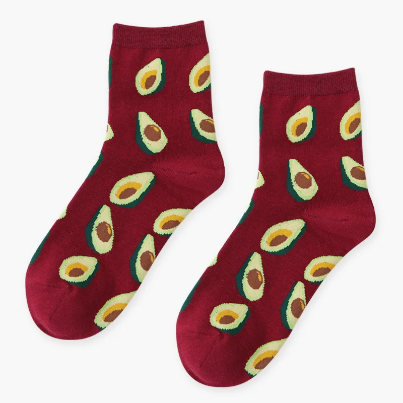 Red Avocado Summer Korean Happy Fruits Socks Lemon Avocado Pineapple Cherry Blueberry Orange Gardenias Banana Leaves Printed Unisex sox - Цвет: Red Avocado