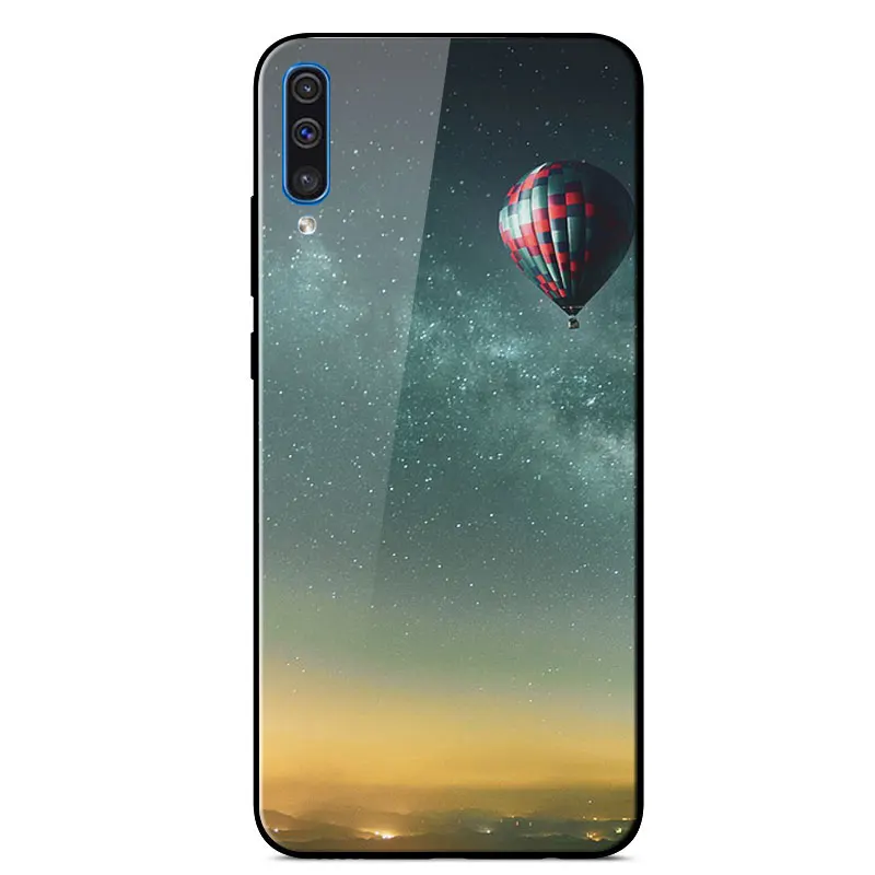 

Tempered glass Case For Samsung Galaxy A50 Mirror Painted TPU frame shockproof Back Cover For Samsung A50 A505F Phone Case 6.4"
