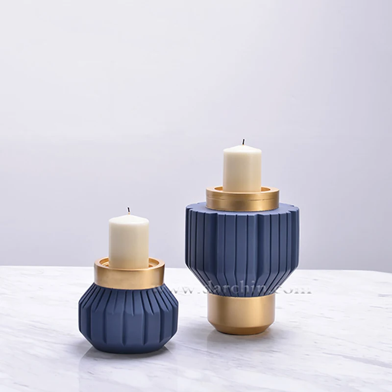 Nordic Blue Resin Candlestick Crafts Creative Gold Candle Holders Accessories Living Room Candles Home Decoration Mumluk Gift | Дом и сад