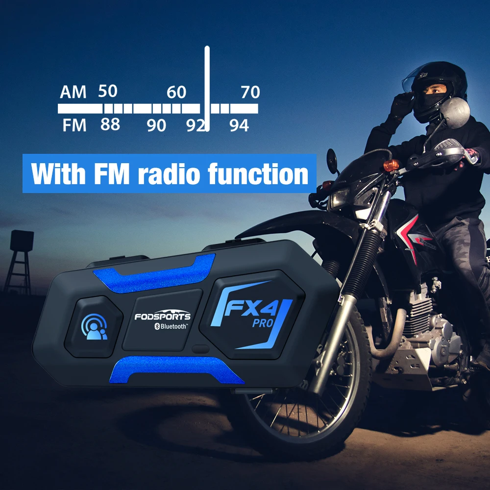 Fodsports 2 pcs FX4 Pro Helmet Intercom Мотоциклетный шлем Bluetooth-гарнитура Домофон 1000 м Intercomunicador 4
