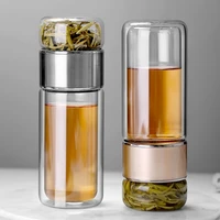 230280360ml water bottle with tea infuser filter tea separation double wall glass bottle leakproof eco friendly high quality
