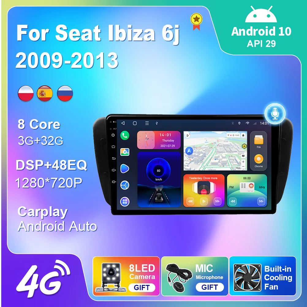 

Автомагнитола для Seat Ibiza 6j 2009-2013, навигация GPS, Android 10, автомобильное стерео видео, Carplay, аудио, Wi-Fi, автомобильные товары